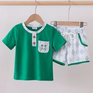 Kids Green Short Sleeve Top & Patterned Shorts Matching Set